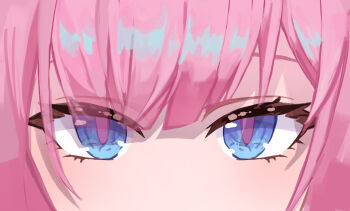 1girl beijiang_bj blue_eyes chinese_commentary commentary_request elysia_(honkai_impact) eye_focus highres honkai_(series) honkai_impact_3rd looking_at_viewer pink_hair solo