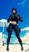 1girl 3d animated aviator_sunglasses beach black_gloves black_hair black_jacket black_pants black_shirt breasts_squeezed_together breasts brown-tinted_eyewear covered_erect_nipples denisem female_focus fingerless_gloves gloves highres jacket large_breasts legs looking_at_viewer midriff open_clothes open_jacket outdoors overwatch overwatch_1 pants pharah_(overwatch) shirt skin_tight solo standing sunglasses tagme tinted_eyewear video