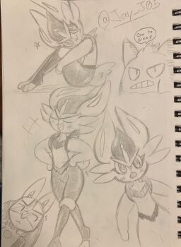 +++ 1boy 1girl :o animal_nose artist_name blush body_fur cinderace closed_eyes closed_mouth crossed_legs english_text female_focus flat_chest from_side full_body furry furry_female furry_male gen_1_pokemon gen_4_pokemon gen_8_pokemon gengar graphite_(medium) greyscale groin hands_on_own_hips happy head_tilt hugging_own_legs j.jama knees_up leaning_forward looking_at_viewer lucario monochrome multiple_views nintendo open_mouth photo_(medium) pokemon pokemon_(creature) rabbit_ears rabbit_girl rabbit_tail short_hair short_tail sideways_glance signature simple_background sitting sketch smile speech_bubble standing star_(symbol) straight-on tail talking teeth traditional_media twitter_username u_u watson_cross white_background