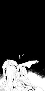 2girls absurdres bang_dream! bang_dream!_it's_mygo!!!!! barefoot blush chihaya_anon chinese_commentary commentary_request greyscale heart highres long_hair long_sleeves monochrome multiple_girls nagasaki_soyo out-of-frame_censoring trembling was775 yuri