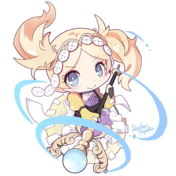 Rule 34 | 1girl, blonde hair, blue eyes, commentary request, corset, dress, fire emblem, fire emblem awakening, headdress, lissa (fire emblem), looking at viewer, medium hair, nintendo, ryoto soukyuu, short twintails, smile, solo, twintails, yellow dress