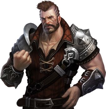 Rule 34 | 1boy, armor, artist request, beard, belt, brown hair, chaos online, facial hair, lindemann (chaos online), looking at viewer, male focus, official art, scar, scar across eye, scar on face, solo, transparent background, upper body