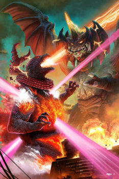 atomic_breath aura blood breath_weapon building burning_godzilla claws cloud cloudy_sky colored_blood crest debris destoroyah destruction dinosaur electricity embers energy energy_beam energy_pulse epic extra_teeth fire giant giant_monster glowing glowing_body glowing_eyes glowing_horns glowing_spikes godzilla godzilla_(series) godzilla_vs._destoroyah green_blood green_sky highres horns injury kaiju mandibles monster mouth_beam no_pupils nuclear_pulse official_art open_mouth orange_electricity orange_eyes overcast pablo_olivera pincers pink_electricity plasma plasma_beam prehensile_tail realistic red_eyes red_spiral_ray rubble saliva sharp_teeth shoulder_spikes single_horn sky smoke spikes steam tail tail_wrap teeth textless_version toho tongue tusks variant_set wings