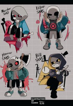 4boys :d absurdres alternate_universe ankle_socks arm_behind_back axe bad_id bad_pixiv_id bill_cipher black_bow black_bowtie black_coat black_hat black_pants black_sclera black_shoes blue_eyes blue_jacket blue_shoes bone bow bowtie broken_heart cane character_name clenched_teeth coat collared_shirt colored_sclera drawstring dusttale fewer_digits film_grain full_body fur-trimmed_jacket fur_trim gloves glowing glowing_eye glowing_eyes gravity_falls grey_background grey_hood grey_sweater grid_background grin hat hat_tip heart highres holding holding_bone holding_cane holding_knife hollow_eyes hood hood_up hooded_coat hooded_jacket horrortale inactive_account jacket kansou_(kanso_1) killer_sans knife letterboxed long_sleeves male_focus mini_hat mini_top_hat multicolored_eyes multiple_boys multiple_persona open_clothes open_coat open_jacket open_mouth pants pink_slippers puffy_long_sleeves puffy_sleeves reaching reaching_towards_viewer red_eyes red_scarf sans_(undertale) scarf shirt shoes shorts simple_background sitting skeleton slippers smile socks soul_(deltarune) standing standing_on_one_leg sweat sweater teeth top_hat traditional_bowtie turtleneck turtleneck_sweater twitter_username two-sided_coat two-sided_fabric two-tone_eyes undertale undertale:_something_new uneven_eyes utdr_(toby_fox) vest watermark white_gloves white_shirt white_shorts white_socks white_sweater yellow_coat yellow_eyes yellow_vest