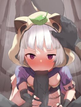 1boy 1girl animal_ears animal_hood animated barefoot blush bouncing_breasts breasts cum cum_in_mouth enarane erection fellatio genshin_impact hand_on_another's_head handjob hetero highres hilichurl_(genshin_impact) hood hood_up interspecies irrumatio large_penis leaf leaf_on_head loli looking_at_viewer monster ninja nipples oral penis pov pov_crotch pov_hands purple_eyes raccoon_ears raccoon_hood sayu_(genshin_impact) short_hair small_breasts solo_focus soso_(chlgksk110) sound tagme uncensored veins veiny_penis video wide-eyed