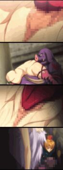 animated animated_gif arched_back bouncing_breasts breasts brooch brown_hair catue_dragundaala censored cheating_(relationship) close-up collage colored_skin crown cunnilingus closed_eyes fang highres interspecies jewelry jindrack_hemy large_breasts long_hair monster netorare nipples oral pig pink_legwear prince princess_knight_catue purple_skin pussy pussy_juice rape saliva short_hair split_screen spread_legs thighhighs tongue defloration white_hair