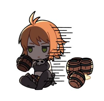 1girl alcohol artist_request bad_source bare_arms bare_shoulders beer belt black_belt black_boots black_gloves black_shirt black_shorts boots breasts chibi chibi_only closed_mouth crop_top cropped_shirt cup full_body gloves green_eyes holding holding_cup jewelry jitome medium_breasts medium_hair midriff mila_nebraska necklace nexon no_nose official_art orange_hair second-party_source shaded_face shirt shorts sidelighting simple_background single_glove sitting skull_necklace solo tales_weaver tankard thigh_boots transparent_background