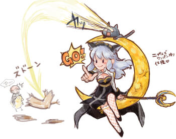 Rule 34 | 1boy, 1girl, animal ears, arch bishop (ragnarok online), bird, black dress, black shoes, breasts, cat, cat ears, cat girl, cleavage, cleavage cutout, closed mouth, clothing cutout, commentary request, cross, dress, fishnet thighhighs, fishnets, full body, gobaku no hito, grey cat, grey hair, holding, holding staff, index finger raised, long hair, lord knight (ragnarok online), on crescent, open mouth, peco peco, pink hair, ragnarok masters, ragnarok online, riding, riding bird, shoes, simple background, smile, solid oval eyes, solo focus, staff, thighhighs, two-tone dress, white background, white dress, white thighhighs