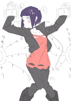 1girl bdsm boku_no_hero_academia bondage bound highres jiro_kyoka knees_together_feet_apart machine nervous restrained stationary_restraints tickle_machine tickling