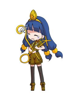 Rule 34 | 1girl, alphes (style), black thighhighs, blue hair, blunt bangs, boots, brown boots, brown shirt, brown shorts, chibi, chibi only, closed eyes, collared shirt, commentary request, dairi, earrings, facial mark, fold-over boots, full body, hair bobbles, hair ornament, holding, holding staff, jewelry, key earrings, large variant set, long hair, michigami nareko, parody, shirt, short sleeves, shorts, simple background, solo, sphere hair ornament, staff, standing, style parody, tachi-e, thighhighs, touhou, transparent background, triangle, triangle facial mark, variant set