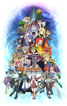 00s 6+boys 6+girls aaron_(pokemon) alternate_costume barefoot barry_(pokemon) bastiodon beanie bertha_(pokemon) building byron_(pokemon) candice_(pokemon) chimchar closed_eyes cranidos crasher_wake cynthia_(pokemon) dawn_(pokemon) dog drapion drifblim electivire elite_four espeon everyone facial_hair fantina_(pokemon) feet flint_(pokemon) floatzel frontier_brain froslass gallade garchomp gardenia_(pokemon) gen_2_pokemon gen_4_pokemon glasses gym_leader hat helmet highres houndoom koma_yoichi lucario lucas_(pokemon) lucian_(pokemon) luxray magmortar maylene_(pokemon) mismagius monkey multiple_boys multiple_girls mustache nintendo official_style one_eye_closed open_mouth palmer_(pokemon) pointing poke_ball poke_ball_(basic) pokemon pokemon_(creature) pokemon_dppt rhyperior riley_(pokemon) roark_(pokemon) roserade professor_rowan scarf skyscraper smile soles tail toes torterra tower tree volkner_(pokemon) wink winter_clothes
