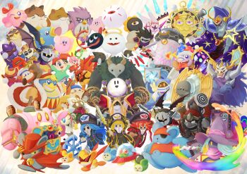 adeleine anniversary axe axe_knight_(kirby) bandana bandana_waddle_dee beret captain_vul chuchu_(kirby) commentary_request coo_(kirby) dark_matter_(kirby) dark_matter_blade dark_meta_knight dark_mind dark_nebula daroach dimension_mirror doc_(kirby) drawcia dual_persona everyone flamberge_(kirby) francisca_(kirby) galacta_knight galactic_nova galaxia_(sword) gooey_(kirby) hammer hat highres horns hyness javelin_knight kine_(kirby) king_dedede kirby kirby:_planet_robobot kirby_(series) lor_starcutter mace_knight magolor marx_(kirby) marx_(true_form)_(kirby) meta_knight mizusuibo morpho_knight n-z nago_(kirby) nightmare_(kirby) nintendo paint paintbrush painting_(object) pitch_(kirby) polearm rayman_limbs ribbon_(kirby) rick_(kirby) robobot_armor sailor_waddle_dee scar scar_across_eye scar_on_face shadow_dedede shadow_kirby spear spinni squeakers star_dream storo susie_(kirby) sword taranza top_hat treasure_chest twitter_username ufo void_termina void_termina_(demon_god_form) watermark weapon wings witch_hat zan_partizanne zero_(kirby) zero_two_(kirby)