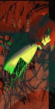 1girl a.i._voice adachi_rei android cable commentary_request from_side hanging hirune_(suiminbusoku118) orange_eyes orange_hair profile severed_torso solo utau