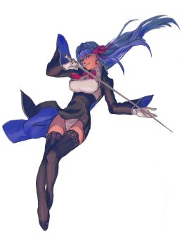 10s 1girl bad_id bad_pixiv_id bb_(fate) bb_(fate/extra) black_thighhighs breasts fate/extra fate/extra_ccc fate_(series) female_focus hokahoka-gohan lace lace-trimmed_legwear lace_trim large_breasts long_hair panties pantyshot purple_eyes purple_hair riding_crop solo switch thighhighs underwear very_long_hair yuutairui_(sukima_sangyou)