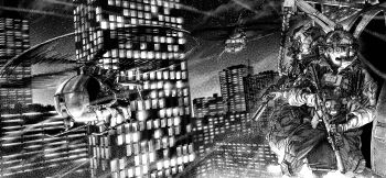 Rule 34 | 4boys, absurdres, aircraft, american flag, ammunition pouch, assault rifle, building, combat helmet, darius billie (moonkez), ear protection, eotech exps3, flying, gun, helicopter, helmet, highres, load bearing vest, m4 carbine, mh-6 little bird, military combat uniform, military uniform, monochrome, multiple boys, night vision device, original, peq, pouch, real life, rifle, skyscraper, uh-60 blackhawk, weapon