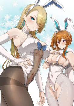 2girls breasts large_breasts long_hair multiple_girls rabbit_ears