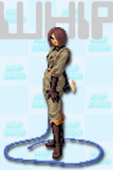 1girl boots brown_eyes brown_hair curvy gloves leather leather_gloves military pale_skin pants short_hair skirt standing the_king_of_fighters thighs whip whip_(kof) wide_hips