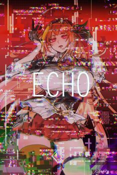 1girl agunyak ahoge arms_up asymmetrical_legwear black_bow black_hairband black_jacket black_thighhighs blonde_hair blunt_bangs blush bow bowtie braid breasts brooch cleavage cleavage_cutout clothing_cutout collared_shirt commentary_request distortion dragon_girl dragon_horns dragon_tail dragon_wings echo_(vocaloid) fangs gem glitch gloves glowing glowing_eyes hair_ornament hairband hip_vent hololive horn_bow horn_ornament horns jacket jewelry kiryu_coco kiryu_coco_(1st_costume) large_breasts long_hair looking_at_viewer miniskirt multicolored_background multicolored_bow multicolored_hair orange_hair parted_lips pleated_skirt pointy_ears red_eyes red_skirt red_thighhighs scales shirt side-tie_skirt signature single_braid single_thighhigh skindentation skirt solo static streaked_hair striped tail thigh_strap thighhighs uneven_legwear very_long_hair virtual_youtuber vocaloid white_bow white_shirt wings