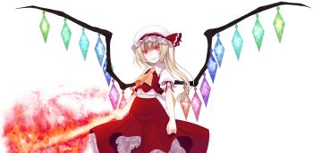 Rule 34 | 1girl, ascot, back bow, blonde hair, bow, center frills, collared shirt, commentary request, cowboy shot, cropped vest, crote, crystal wings, fire, flandre scarlet, frilled shirt collar, frilled skirt, frilled sleeves, frills, glowing, glowing eyes, hat, hat ribbon, highres, holding, large variant set, layered skirt, long hair, long skirt, looking at viewer, mob cap, puffy short sleeves, puffy sleeves, red eyes, red ribbon, red skirt, red vest, ribbon, shirt, short sleeves, side ponytail, skirt, sleeve ribbon, smile, solo, tachi-e, teeth, touhou, transparent background, variant set, vest, white bow, white hat, white shirt, wing collar, wings, yellow ascot