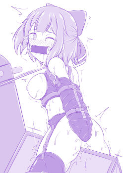 1girl ass bdsm bondage bound breasts crying covered_erect_nipples highres nipples pain rape slave torture torture_device wide_hips wooden_horse