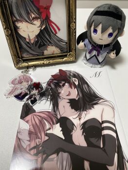 Rule 34 | 2girls, absurdres, akemi homura, akemi homura (magical girl), akuma homura, alternate costume, alternate hairstyle, argyle clothes, argyle thighhighs, armlet, bare shoulders, black gloves, black hair, black hairband, black shirt, bow, breasts, capelet, charm (object), choker, cleavage, closed eyes, clothing cutout, collared shirt, commentary request, doujinshi, elbow gloves, expressionless, framed image, fur collar, gloves, hair bow, hairband, happy, head grab, highres, jewelry, kaname madoka, kazuma0503ha, long hair, looking at viewer, magical girl, mahou shoujo madoka magica, mahou shoujo madoka magica: hangyaku no monogatari, medium breasts, misteor, multiple girls, multiple views, navel cutout, neck ribbon, o o, open mouth, parted lips, photo (medium), photo (object), pink hair, plunging neckline, purple capelet, purple eyes, purple ribbon, purple skirt, red bow, red eyes, ribbon, shirt, skirt, smirk, smug, soul gem, stuffed toy, teeth, tsurime, ultimate madoka, upper teeth only, very long hair, vest, white bow, white vest, wing collar, yellow eyes