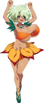 1girl absurdres bikini breasts dark-skinned_female dark_skin flower_skirt highres huge_breasts jungle_de_ikou mii_(jungle_de_ikou) nashirasauce orange_bikini swimsuit