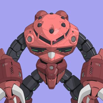 bmwsb0 claws glowing glowing_eye green_background gundam highres machine machinery mecha mecha_focus mobile_suit mobile_suit_gundam no_humans one-eyed original portrait red_eyes redesign robot science_fiction solo straight-on z'gok z'gok_char_custom zeon