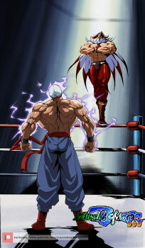 2boys arms_at_sides crossover fatal_fury fighting garou:_mark_of_the_wolves tizoc_(snk) highres knee_pads lights luchador luchador_mask mask multiple_boys muscular phantomstudio-tommy rope snk stadium stage_lights the_king_of_fighters topless_male wrestler wrestling wrestling_mask wrestling_outfit wrestling_ring