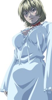 1girl bible_black bible_black_new_testament blonde_hair breasts curvy dress female_focus jody_crowley large_breasts shin_bible_black short_hair solo white_dress witch