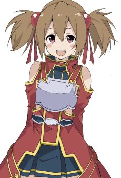 1girl blush hair_between_eyes hair_ornament highres looking_at_viewer maho_ron1 open_mouth silica simple_background smile solo sword_art_online white_background