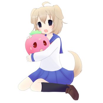 Rule 34 | 2000s (style), :3, absurdres, ahoge, animal ears, dog ears, dog girl, dog tail, highres, non-web source, open mouth, sailor collar, school uniform, self-upload, solo, tail, transparent background, wanwan (onlinepetclub)