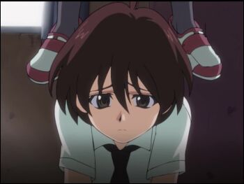 1boy 1girl animated assertive_female banana bikini black_bikini bouncing_breasts breast_rest breasts breasts_on_head closed_eyes covered_erect_nipples eiken food fruit gigantic_breasts gym_shirt gym_uniform happy high_ponytail huge_breasts long_hair long_sidelocks mifune_densuke misono_kirika o-ring o-ring_bikini open_mouth ponytail purple_hair school_uniform shirt sidelocks smile sound swimsuit tagme video zashono_academy_school_uniform