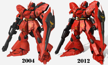 2004 2012 3d beam_cannon beam_rifle cable char&#039;s_counterattack commentary_request comparison dated dual_persona emblem energy_gun funnels_(gundam) gundam machinery mecha mecha_focus mobile_suit neo_zeon no_humans one-eyed realistic robot roundel sazabi science_fiction shadow shield tomholy vernier_thrusters weapon white_background