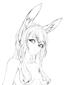 Rule 34 | absurdres, animal ears, artist broni, gate - jieitai ka no chi nite kaku tatakaeri, hashtag-only commentary, highres, lineart, monochrome, rabbit ears, sketch, tyuule