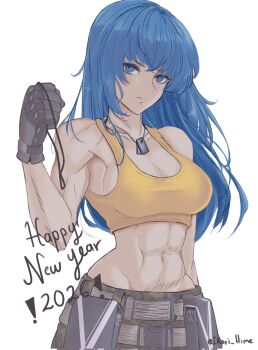 1girl blue_eyes blue_hair breasts female_focus highres huge_breasts ikari_hime large_breasts leona_heidern long_hair looking_at_viewer military pale_skin shirt tank_top the_king_of_fighters thick_thighs thighs tight_clothes tight_shirt wide_hips