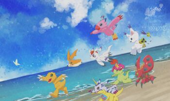 Rule 34 | absurdres, agumon, bird, bug, butterfly, cat, digimon, digimon (creature), gabumon, gomamon, highres, insect, palmon, patamon, petals, pixiv user (57057371), piyomon, tailmon, tentomon, wings
