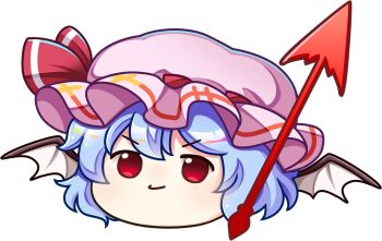Rule 34 | 1girl, bat wings, blue hair, closed mouth, game cg, hat, hat ribbon, looking at viewer, mob cap, official art, pink hat, red eyes, remilia scarlet, ribbon, rotte (1109), solo, spear the gungnir, third-party source, touhou, touhou lostword, transparent background, wings, yukkuri shiteitte ne