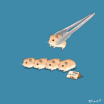 animal animal_focus blue_background commentary english_commentary hamster no_humans original simple_background tongs translation_request upiupisyo