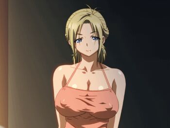 1boy 1girl 2010s 2011 age_difference animated animated_gif blonde_hair blue_eyes breasts covered_erect_nipples cross cross_earrings earrings jellyfish_(company) jewelry kamimura_akiko keisuke_(sisters) kouzaka_kouhei large_breasts latin_cross mature_female nipples no_bra older_female_and_younger_male premature_ejaculation protagonist shy sisters_~natsu_no_saigo_no_hi~ smile stepmother stepmother_and_stepson taki_minashika tucking_hair