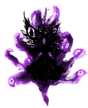 1girl absurdres aura dark_aura disembodied_eye eldritch_abomination floating_hair highres kyanduru simple_background solo touhou white_background yakumo_yukari