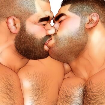 2boys bara beard beard_stubble blush buzz_cut close-up couple facial_hair fat fat_man foreplay french_kiss from_side full_beard hairy half-closed_eyes jiraiya_(mangaka) kiss large_pectorals male_focus mature_male multiple_boys muscular muscular_male nude original pectorals profile short_hair sparse_chest_hair stubble thick_chest_hair thick_eyebrows thick_neck tongue tongue_out ugly_bastard undercut very_short_hair yaoi