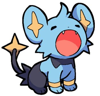 black_fur blue_fur closed_eyes fangs gen_4_pokemon nintendo no_humans open_mouth plumflavor pokemon pokemon_(creature) shinx shinx_(male) simple_background solo tail two-tone_fur white_background