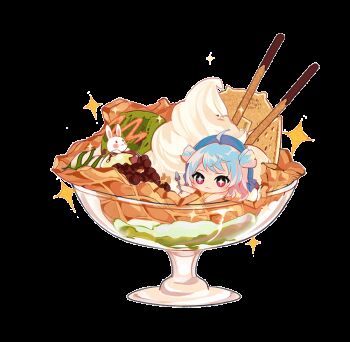 +_+ 1girl :3 ahoge animated animated_gif bare_arms bare_shoulders beret blue_bow blue_hair blue_hat blush_stickers bow bowl check_copyright chibi chinese_commentary closed_mouth commentary_request copyright_request double_bun dress eyelashes food glass_bowl gradient_hair hair_bun hat hat_bow holding holding_spoon ice_cream ice_cream_cone long_dress long_hair looping_animation matcha_(food) mini_person minigirl multicolored_hair one_eye_closed open_mouth original pink_bow pink_eyes pink_hair pocky rabbit sleeveless sleeveless_dress smile solo sparkle sparkling_eyes spoon sundae sundress tong_pole transparent_background very_long_hair waffle_cone whipped_cream white_dress