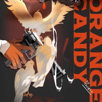 animal bird english_text gloves gun half_gloves handgun holding holding_gun holding_weapon liulianjingrua original red_gloves smoke weapon