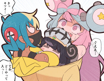 3girls @_@ canari_(pokemon) gwynn_(pokemon) highres iono_(pokemon) kurachi_mizuki multiple_girls nintendo pokemon pokemon_legends:_z-a pokemon_sv white_background