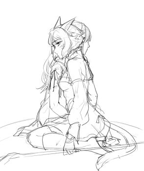 2girls animal_ears bamboo9545 boots cat_ears cat_girl cat_tail closed_mouth commentary facial_mark final_fantasy final_fantasy_xiv greyscale high_heel_boots high_heels holding holding_staff hume knee_boots long_hair long_sleeves lyse_hext miqo&#039;te monochrome multiple_girls short_hair staff tail whisker_markings y&#039;shtola_rhul