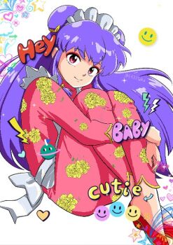 1girl apron chinese_clothes double_bun hair_bun long_hair pink_eyes purple_hair ranma_1/2 shampoo_(ranma_1/2) white_apron