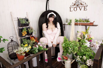 1girl asian black_hair breasts chouzuki_maryou cleavage jewelry large_breasts necklace photo_(medium) plump solo