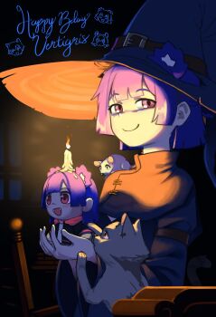 Rule 34 | 1girl, :d, absurdres, alternate costume, animal, animal ear piercing, animal ears, animal on shoulder, animalization, arm belt, bags under eyes, bear ears, belt, belt buckle, big head, birthday, black belt, blue cape, blue dress, blue hair, blue hat, blunt bangs, blunt ends, blunt sidelocks, blush, breasts, buckle, candle, candlelight, cape, cat, center-flap bangs, character doll, chibi, closed mouth, collared cape, commentary, cupping hands, cursive, dark, doll, doodle inset, dress, ears through headwear, english commentary, english text, evil smile, extra ears, eyebrows hidden by hair, fangs, fire, from side, gift art, go! go! gris!, green eyes, grey fur, grin, gris (go! go! gris!), half-closed eyes, half updo, hands up, happy birthday, hat, hat belt, highres, holding, holding doll, indoors, kara (go! go! gris!), kurisuu101, large hat, long eyelashes, long sleeves, looking at object, looking at viewer, looking to the side, messy hair, mouse (animal), narrowed eyes, night, open mouth, own hands together, perl (go! go! gris!), pink eyes, ponytail, raised eyebrows, short hair, short ponytail, side cape, sidelocks, small breasts, smile, solo, tareme, thick eyelashes, v-neck, w arms, white fur, wide-eyed, wide sleeves, witch, witch hat, yellow eyes