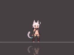 1girl ahoge animal_ears animated black_thighhighs box cat02a cat_ears cat_girl cat_tail crop_top lantern market_stall navel original pixel_art shop tagme tail thighhighs video wooden_box